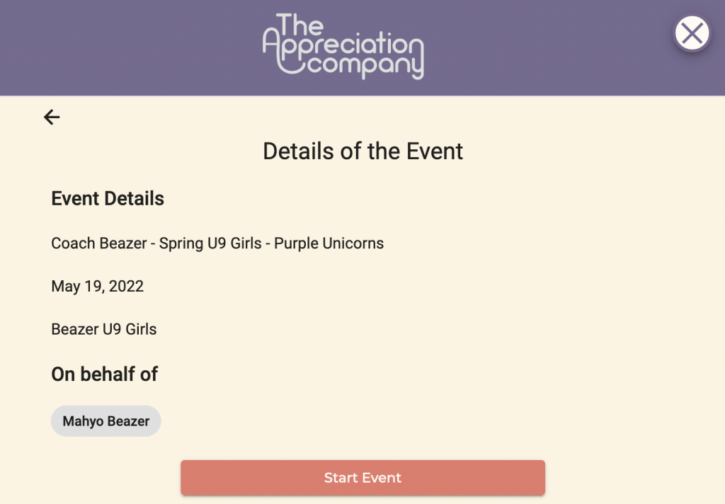 Verify the details of your group gift approach and click Start Event