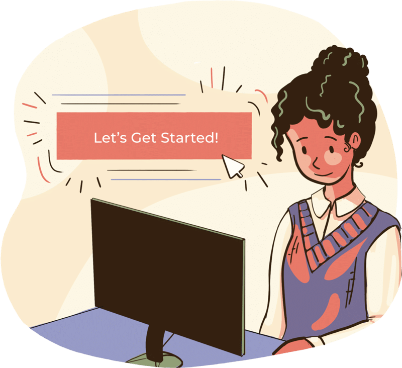 Woman on computer preparing for gifting. Let's Get Started! button