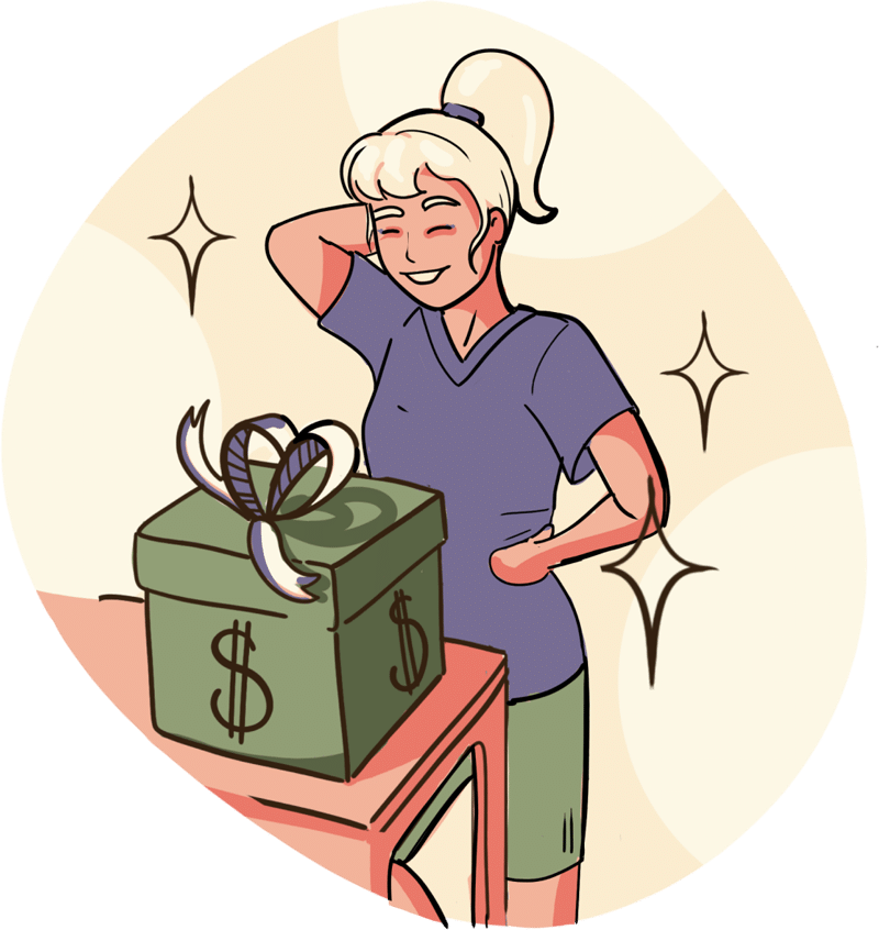 Woman smiling at gift box