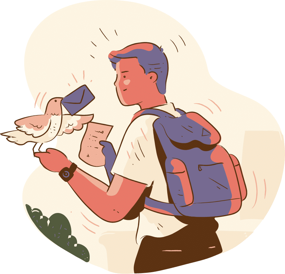 man with pigeon receiving a gifting letter