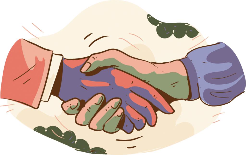 Two cartoon hands in a handshake position.