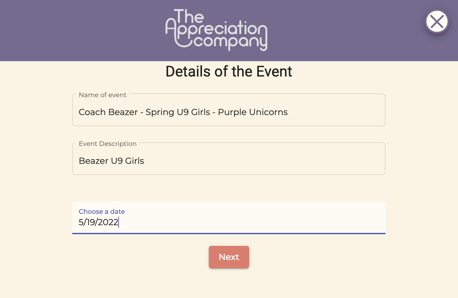 Add details for the event for a group gift approach