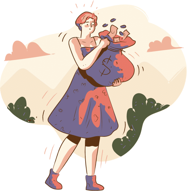 Woman holding bag of money