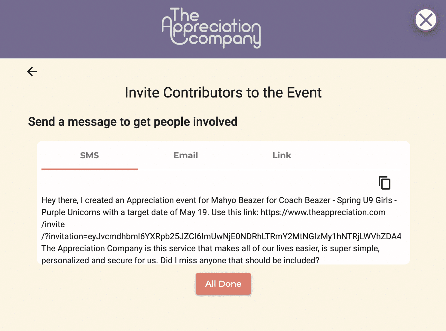 Invite contributors via SMS