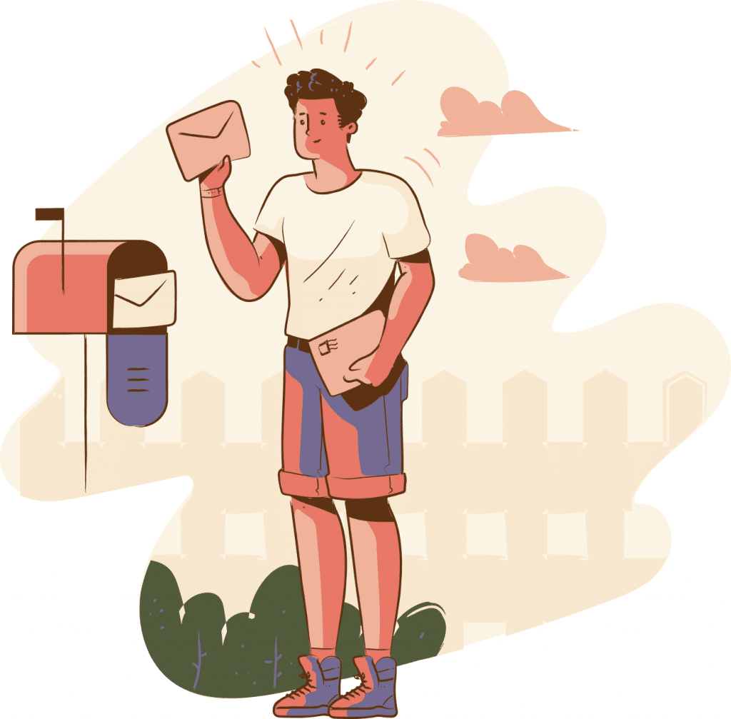 Man with mail next to mailbox