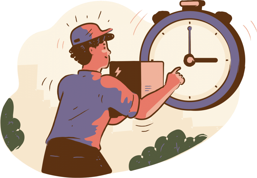 Delivery person tapping a watch