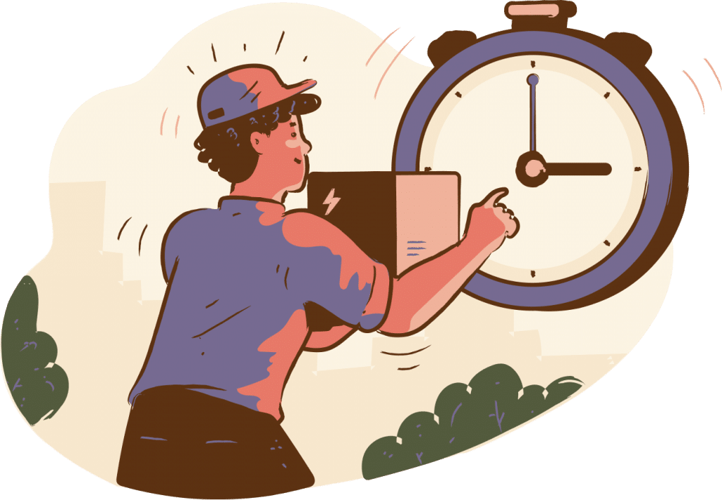 Man holding a box of group gift for coaches and pointing at stopwatch